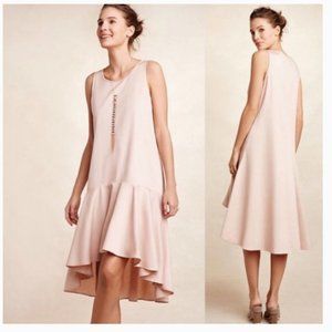 Maeve Anthropologie linen blend Camellia Dropwaist hi-lo pink dress